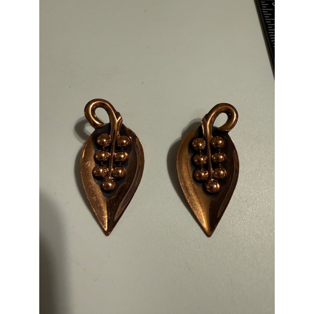 Vintage Renoir Copper Leaf Clip On Earrings Mid Century Modern Botanical MCM